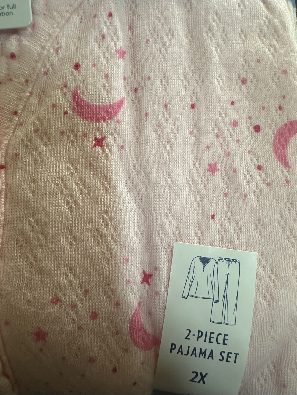 croft & barrow Pink Moon & Star Two-Piece Pajama Set - Picture 3 of 6